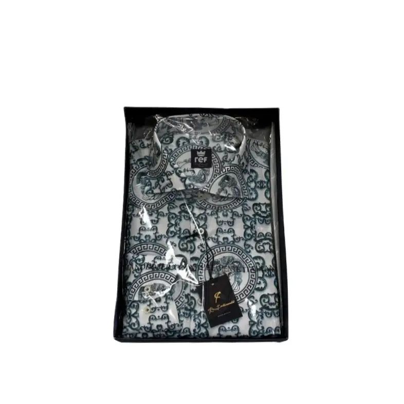 White & Teal Baroque Shirt